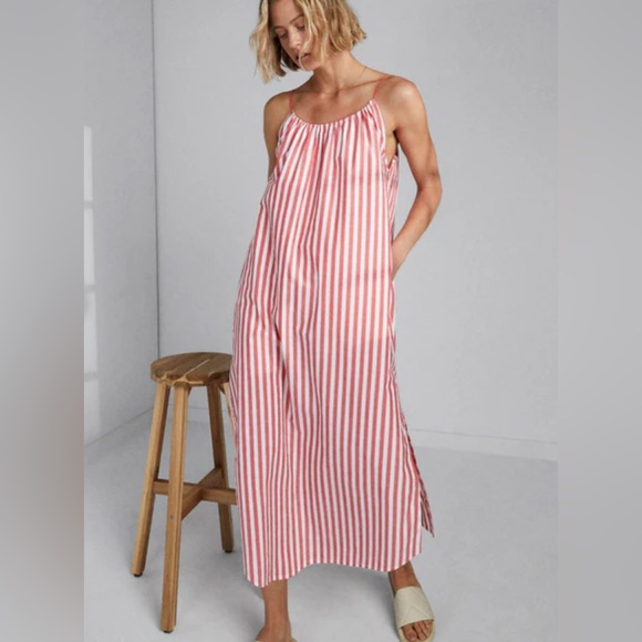 Lunya cotton Red and White Striped Maxi gown New